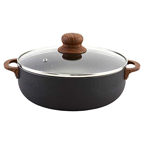 IMUSA USA Black 4.4Qt Stone Caldero with Woodlook Handles and Knob, 4.4 Quart