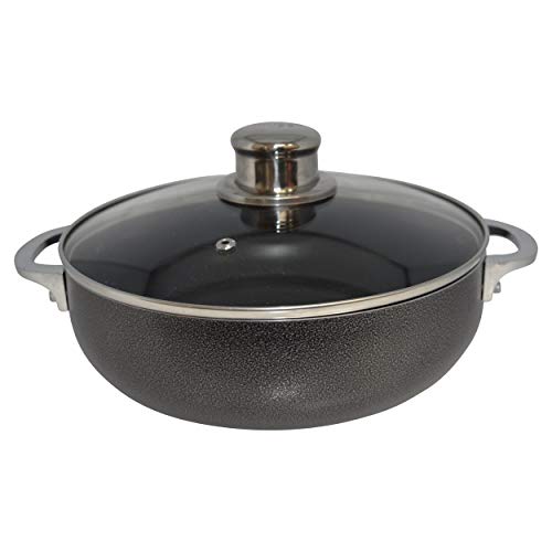 IMUSA USA 6.9Qt Nonstick Charcoal Hammered Caldero (Dutch Oven) with Glass Lid and Steam Vent