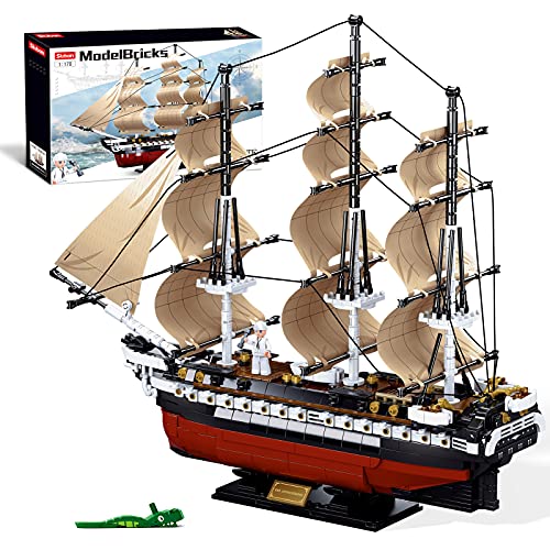 Sluban Frigate Military Building Blocks Toy, Educational Learning Construction Toys Set - 1:170 USS Constitution Sailing Frigate Ship Model for Kids Boys Grils Ages 6 and up (1118 pcs)