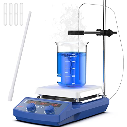 Four E'S Scientific 510/950F 7 Inch Magnetic Stirrer Hotplate with Timer 20L Ceramic Coated 50-1500RPM 110V 3YR Warranty