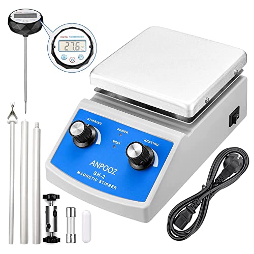Magnetic Stirrer Hot Plate w/Thermometer, Max.716 Hot Plate with Magnetic Stirrer, 2000mL Mixing Capacity Magnetic Hotplate Stirrer w/Stir Bar & Support Stand Blue