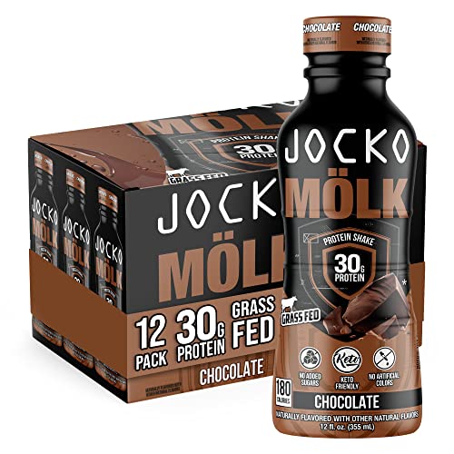 Jocko Mlk Chocolate Protein Shakes  Naturally Flavored Protein Drinks, KETO Friendly, No Added Sugar, 30g Grass Fed Protein - Protein Shakes Ready to Drink, 12 FL Oz, 12pk