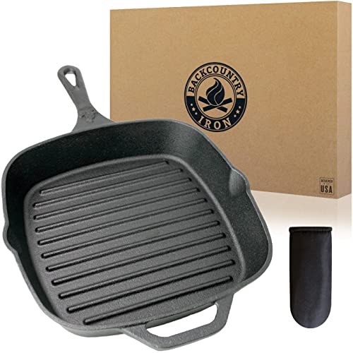 Backcountry Iron 8 Inch Square Grill Pan Medium Pre-Seasoned Cast Iron