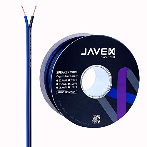 JAVEX 16-Gauge AWG Speaker Wire OFC Oxygen-Free Copper HighFlex Cable for Hi-Fi Systems, Home Theater and Car Audio System, 50 FT, Blue/Black
