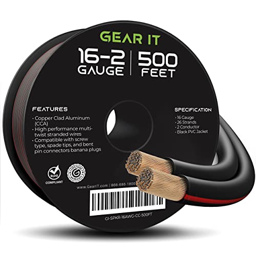 16AWG Speaker Wire, GearIT Pro Series 16 Gauge Speaker Wire Cable (500 Feet / 152.4 Meters) Great Use for Home Theater Speakers and Car Speakers, Black