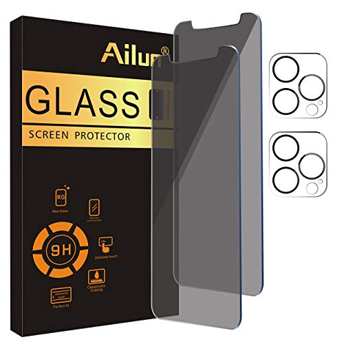 Ailun 2Pack Privacy Screen Protector for iPhone 11 Pro[5.8 inch] + 2 Pack Camera Lens Protector, Anti Spy Private Tempered Glass Film,[9H Hardness] - HD[Black]