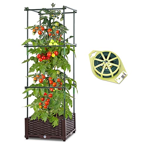 GROWNEER 47 Tomato Cage, Plant Support Cage with 328 Feet Twist Ties, Raised Garden Bed Planter Box with Trellis, DIY Combination for Climbing Vegetables Flowers Vine