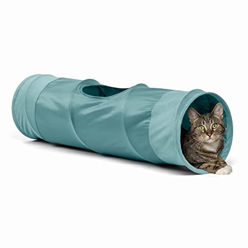Best Friends by Sheri Ilan Oxford Cat Tunnel for Indoor Cats in Tidepool with Ball Toy, 36" x 10"