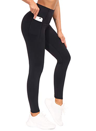 THE GYM PEOPLE Tummy Control Workout Leggings with Pockets High Waist Athletic Yoga Pants for Women Running, Fitness (Black-1, X-Large)