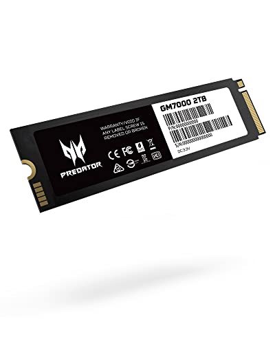 Acer Predator GM7000 2TB NVMe Gaming SSD - M.2 2280 PCIe Gen4 (16 Gb/s) x 4, 3D TLC NAND PC Internal Solid State Hard Drive with DDR4 DRAM Cache Up to 7400 MB/s - BL.9BWWR.106