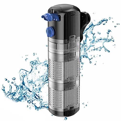 FREESEA Internal Aquarium Power Filter: 8W Adjustable Water Flow 2 Stages Filtration System Submersible for 40-120 Gal Fish Tank | Turtle Tank 