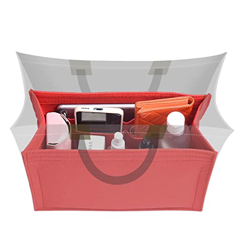 Pro Space Purse Bag Organizer Insert,Handbag Organizer for Women,Bag in Bag,Universal Style,Perfect for DIOR BOOK TOTE and More,Red,2XL