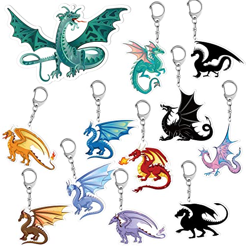 2.4 Inch Dragon Keychain for Kids Dragon Party Favor Acrylic Dragon Key Ring Dinosaur Key Chains Fire Sunshine Glory Dinosaur Key Ring Car Handbag Wallet Jewelry Gifts for Kid, Assorted Style (12 Pcs)