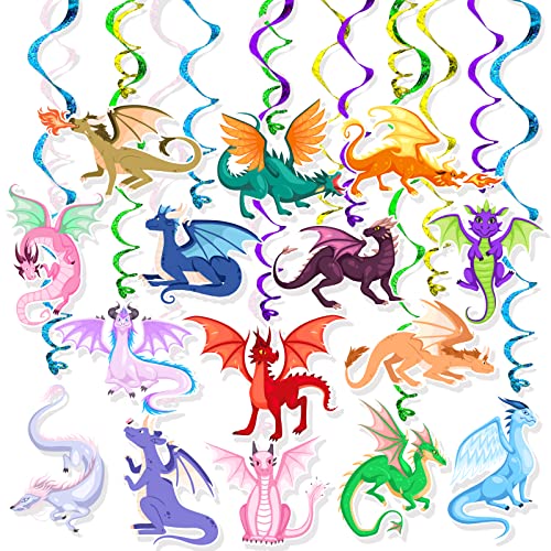 Dragon Hanging Swirls Decorations 30Pack Magical Party Supplies Decorations Ceiling Decorations for kids Boys Childrens Party Decor