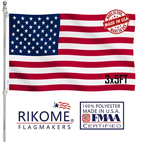 RIKOME Double Sided American US Flag 3x5 FT Outdoor- UV Fade Resistant 3Ply United States Flags Canvas Header with 2 Brass Grommets Easy to Rising