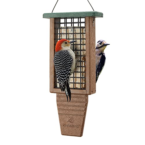 Kingsyard Recycled Plastic Suet Bird Feeder, Double Capacity Tail-Prop Suet Feeder for Outside Hanging, Sturdy & Durable, Great for Woodpecker & Clinging Birds, Green