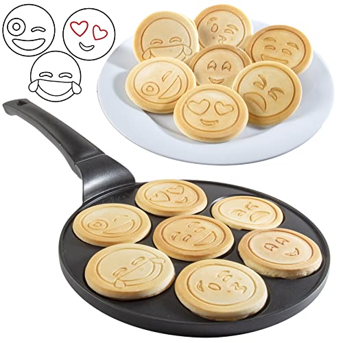 Emoji Smiley Face Pancake Pan- 100% Non-stick Pan Cake Griddle w/ 7 Unique Faces for Breakfast Magic- Easy to Flip, Clean, & Cook- Great Kitchen Accessory for Mom & Daughter/Son, Mother's Day Cooking