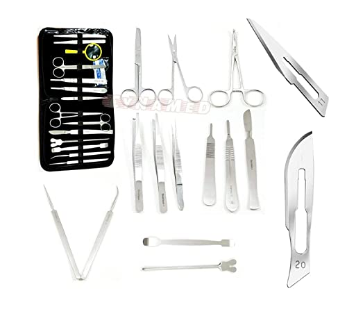 Cynamed 44Pcs Advanced Dissection Dissecting Kit -Medical Biology & Veterinary Students- Anatomy Lab Botany Animal Frog etc Dissecting Kit.Stainless Steel Scalpel Knife Handle-30 Blades (Zipper Case)