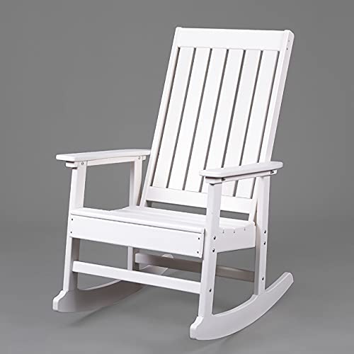 DOALBUN OKL Outdoor Rocking Chairs All-Weather Oversized Plastic Rocker Chair with Curved Seat for Garden, Lawn, Backyard,Indoors, Patio Porch Rocker,350lbs (White)