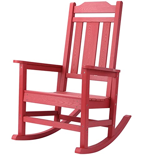 hOmeHua Patio Rocking Chair, All Weather Resistant Outdoor Indoor Fade-Resistant Patio Rocker ChairStable Durable Smooth Rocking, Comfortable Easy to Maintain, Load Bearing 350 lbs - Red