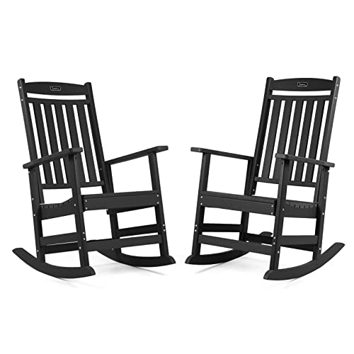 Patio Rocking Chairs Set of 2,Poly Lumber Rocker,All Weather Rocking Chair Outdoor,High Back Porch Rocker,Wide Plastic Rocking Chair for Adult,360lbs
