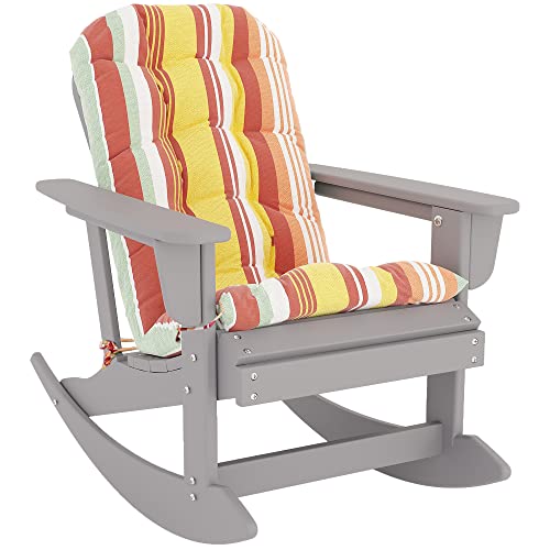 Sundale Outdoor Adirondack Rocking Chair with Cushion, Patio Plastic All Weather Adirondack Rocker, Water Resistant for Outside, Garden, Pool, Yard, Grey