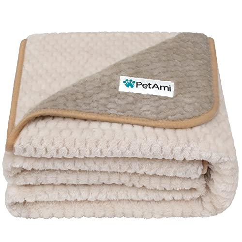 PetAmi Waterproof Dog Blanket, Leakproof XL Pet Blanket for Large Dogs, Furniture Sofa Couch Cover Protector, Fleece Cat Throw Bed Crate Kennel, Reversible Washable Soft Plush, Twin 60x80 Taupe Beige