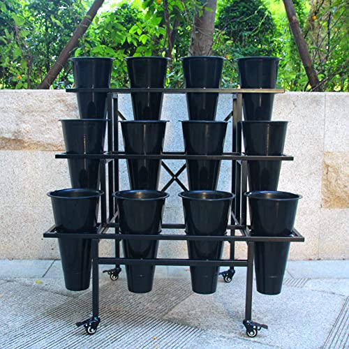 Zhongma Moving Plant Stand with Wheels Heavy Duty Garden Cart Display Flower Shelf with 12pcs Plastic Buckets for Fresh Flowers