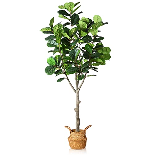 MOSADE Artificial Fiddle Leaf Fig Tree 10 Feet Ficus Lyrata Plant and Handmade Seagrass Basket, Perfect Tall Faux Topiary Silk Tree for Indoor Entryway Decor Home Office Gift