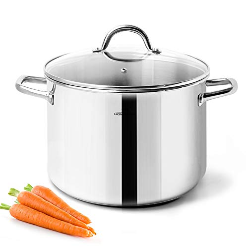 HOMICHEF Stock Pot 4 Quart Nickel Free Stainless Steel - 4 Quart Pot With Lid and Handle - 4Qt Saucepan With Lid - Soup Pot Small Cooking Pot 4 Quart - 4 Qt Pot With Glass Lid - Induction Pot With Lid