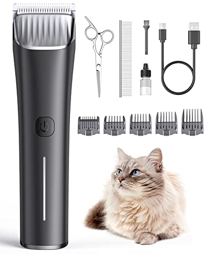 oneisall Cat Grooming Kit,Low Noise Cat Clippers Trimmer Shaver for Matted Long Hair,2 Speed Cordless Pet Clippers Kit for Cats Dogs