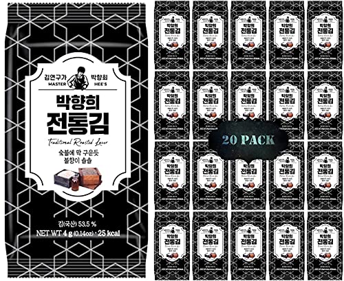 MASTER HEE'S KOREAN TRADITIONAL ROASTED SEAWEED, SEAWEED SNACK, SEAWEED CHIP, PERFECT SNACK FOR KETO DIET, VEGAN DIET 4g PER PACK (20-PACK)