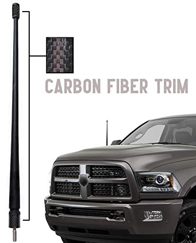 Votex - The Spartan - 13 3/4 Inch Rubber Antenna fits Dodge Ram 1500 | 2500 | 3500 (2009-2023) Accessories - USA Stainless Steel Threading - Black Carbon Fiber Trim - Tuned Internal Copper Coil