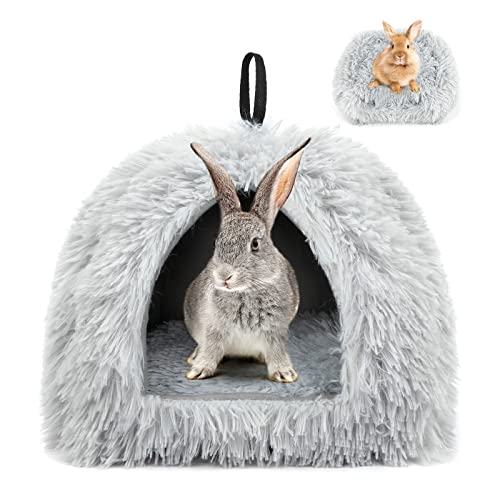 YUEPET Rabbit Bed Warm Calming Rabbit House and Hideout, Grey Bunny Cave Bed for Rabbits Ferrets Guinea Pigs Hamsters and Other Small Animals