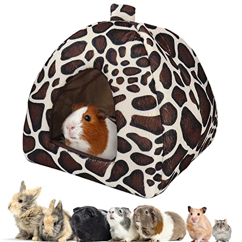 Mygeromon Guinea Pig Bed Rabbit Hideout Warm Fleece Cuddle Cup Washable Winter Sleeping House for Small Pet/Ferret/Chinchilla/Bunny (Leopard Print Style)
