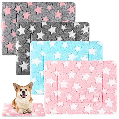 4 Pack Guinea Pig Bed Bunny Bed for Small Animal Cats Dog Crate Bed Rabbit Hedgehogs Ferrets Reversible Fleece Kennel Mat Hamster Sleeping Mat Washable Pet Pad Liner (Star, 13 x 18.5 Inch)