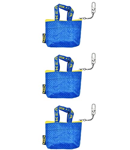 Ikea KNOLIG Mini Blue Bag Coin Purse with Key Chain, 104.782.42 - Set of 3