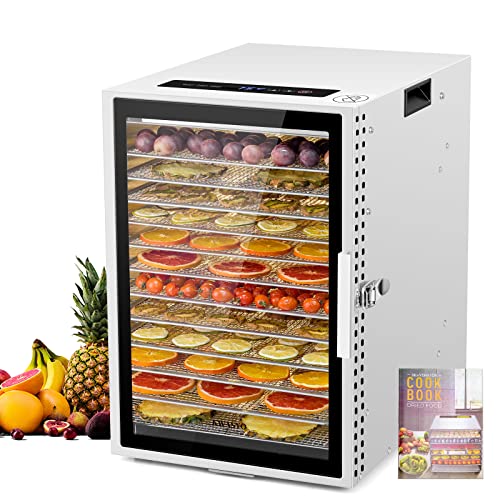 Kwasyo Food Dehydrator Machine, 12 Trays ALL Stainless Steel, Dual fan 360 Efficient Drying, 24H Adjustable Timer & 68 to 194 Temperature Control, Overheat Protection, Food Dryer for jerky meat fruit vegetable Pet Treats, 800W