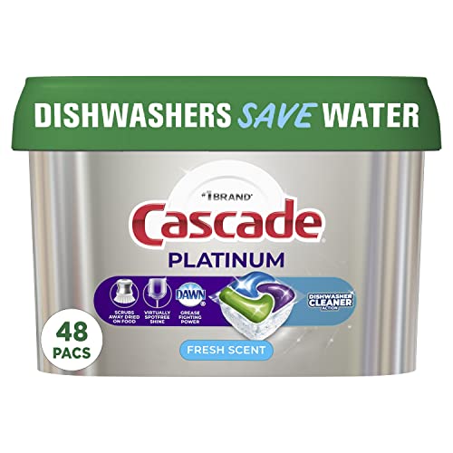 Cascade Platinum ActionPacs + Dishwasher Cleaner, Dishwasher Detergent Pods, Fresh, 48 Count