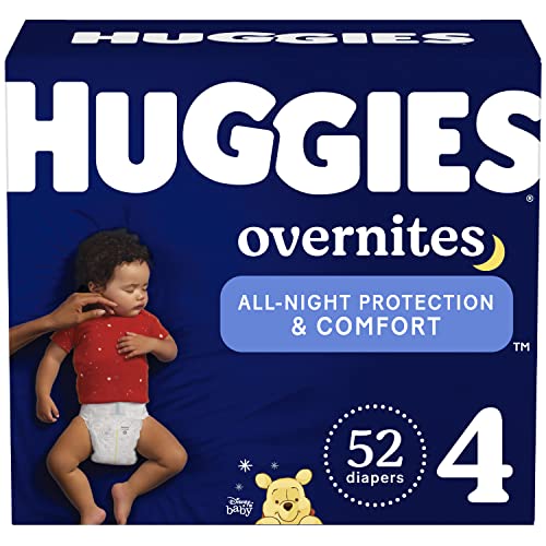 Overnight Diapers Size 4 (22-37 lbs), 52 Ct, Huggies Overnites Nighttime Baby Diapers