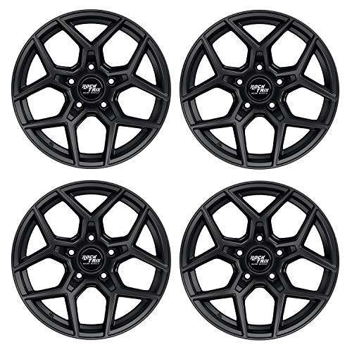RockTrix RT105 17 inch Wheels Compatible with Jeep Wrangler JK JL 17x9 5x5 Wheels (+12mm Offset) 5.5in Backspace, 5x5 PCD, 71.5mm Bore, Black, Also fits Gladiator Commander Grand Cherokee (Set of 4)