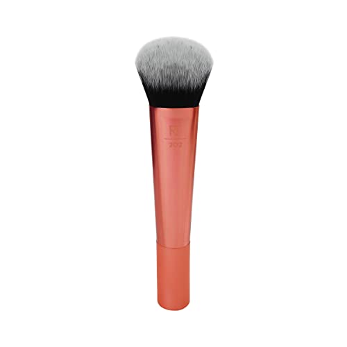 Real Techniques InstaPop Face Brush, For Liquid, Cream, & Powder Makeup, Blush, Bronzer, & Foundation Face Brush, Streak-Free Coverage, Synthetic Bristles, Orange, 1 Count