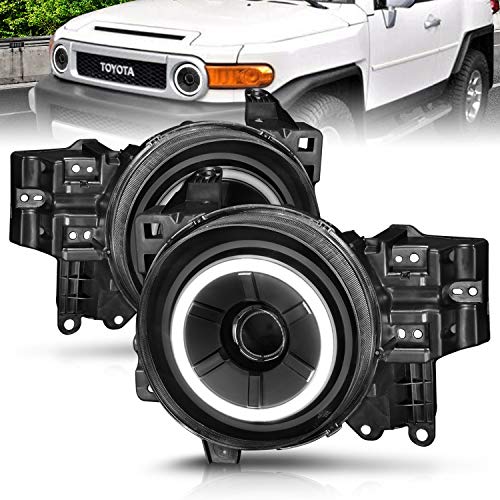 AmeriLite Black Projector Replacement Headlights LED Halo Set For Toyota FJ Cruiser - Passenger and Driver Side