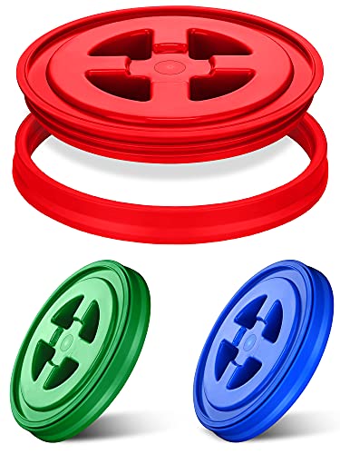 Chunful 3 Pieces 5 Gallon Bucket Lids Plastic Storage Bucket Screw Seal Lids Leak Proof Screw Top Sets for Cereals Grain Pet Food Coatings Paint Storage Buckets (Red, Green, Blue)