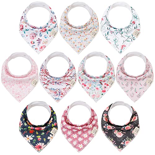 10-Pack Organic Baby Bandana Bibs - Organic Cotton Bandana Bibs for Boys, Girls - Super Absorbent Bandana Drool Bibs - Teething Bibs - Baby Bibs for Infant, Toddler (Tea Party)