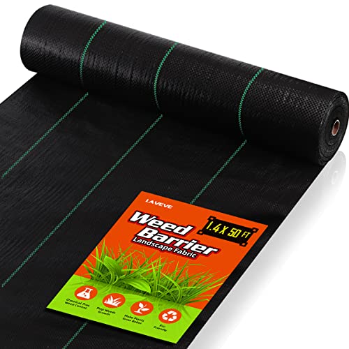 LAVEVE 5OZ Weed Barrier Landscape Fabric, 1.4FT x 50FT Premium Heavy-Duty Gardening Weed Control Mat, Ground Cover for Gardening, Farming