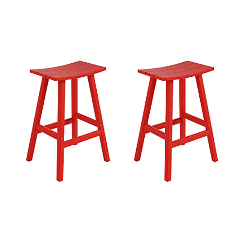 WestinTrends Malibu 29 Inch Outdoor Bar Stools Set of 2, All Weather Resistant Poly Lumber Adirondack Bar Height Stools, Red