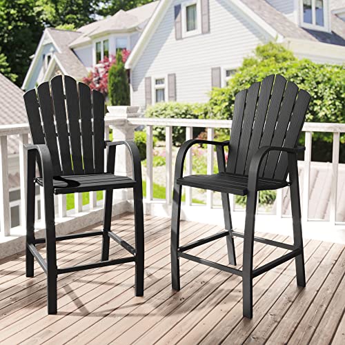 LUE BONA Balcony Tall Adirondack Chairs with Aluminum Frame, Poly Bar Height Adirondack Chairs, Weather Resistant High Chairs for Deck, Porch, Set of 2, Black