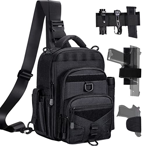 COOGEO Tactical Sling Bag Military Tactical Backpack with Cloth Pocket Compact Chest Pack Shoulder Bags Concealed Carry for Range, Hunting, Hiking, Outdoor Sports