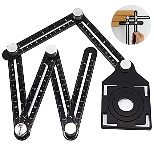 Multi Angle Measuring Ruler, 6-Sided Angle Finder Aluminum Alloy Angle Measurement Tool, Universal Tile Opening Locator, Professional Template Tool for Craftsmen Handymen, Builders, Woodworking